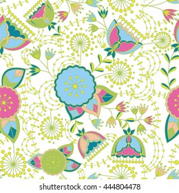 Vector poppy and dandelion seamless pattern colorful