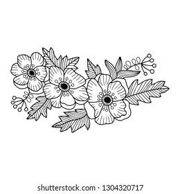 Vector poppy flower illustration for design and decoration of the bullet journal or coloring page or book