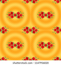 Vector poppy flower seamless pattern in red, green and yellow colors.