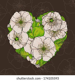Vector poppy flowers heart illustration