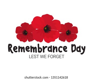 Vector poppy flowers. Remembrance day, Anzac day illustration.  Lest we forget 