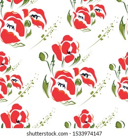 Vector poppy flowers seamless pattern
