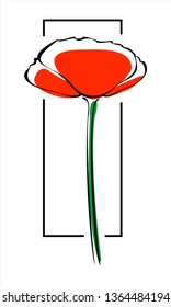 Vector poppy on a white background, outline, imitation of watercolor. Modern flat vector illustration.