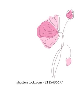 Vector de amapola o flores de rosa con silueta delineada aislada en fondo blanco. Diseño para logotipo, tarjeta de visita, volante.