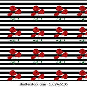 Vector poppy seeds seamless pattern. Great for textile, fabric, wallpaper, wrapping paper. Summer  decoration. Pattern design. Stripes and flower 