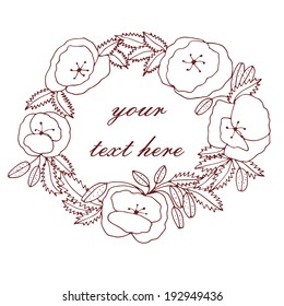 Vector poppy wreath in outlines