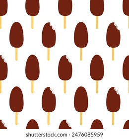 Vector popsicle chocolate glaze ice cream bitten seamless pattern