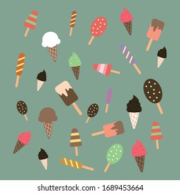 vector popsicle ice cream, cone, collection with various color and shape. for sticker, design, wallpaper