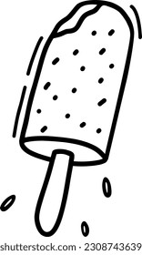 Vector popsicle ice cream on a stick. Cute cartoon illustration of ice cream on a stick, hand-drawn. Cute vector black and white illustration of ice cream for coloring books.