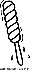 Vector popsicle ice cream on a stick. Cute cartoon illustration of ice cream on a stick, hand-drawn. Cute vector black and white illustration of ice cream for coloring books.