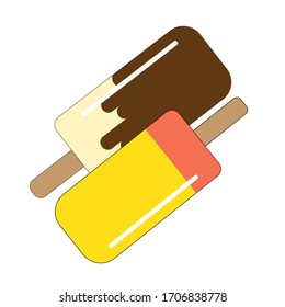 vector popsicles isolated. Flat lay design. Chocolate and vanilla ice cream and orange juice popsicle