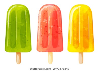 Vector popsicles. Watercolor summer ice cream illustration