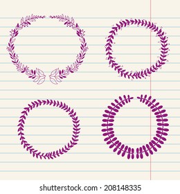 vector popular hipster chalk doodle sketch of wreath. illustration, card, wrapping, cover template