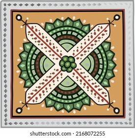 Vector of Popular Mud Work Design. It is a Kutchi Art, Belongs to great rann of kutch in Gujarat India. Made with Traditional Method,Mud Decorated with Glass Pieces, colors, good Interior Wall Decor.