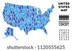 Vector population USA with Alaska map. Demography composition of USA with Alaska map designed of people with variable positions. Demographic map in blue variations.