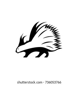 Vector porcupine silhouette view side for retro logos, emblems, badges, labels template vintage design element. Isolated on white background