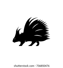 Vector porcupine silhouette view side for retro logos, emblems, badges, labels template vintage design element. Isolated on white background