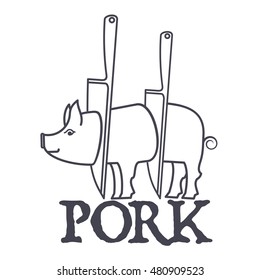 Vector Pork Labels, Charts and Design Elements. Web graphics, banners, advertisements, business templates. Isolated on a white background.