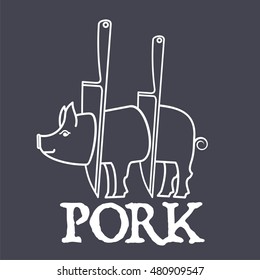 Vector Pork Labels, Charts and Design Elements. Web graphics, banners, advertisements, business templates. Isolated on a white background.