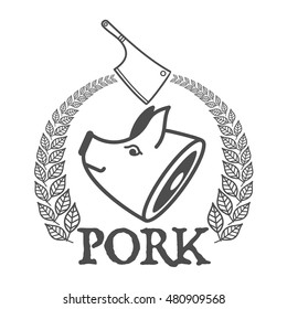 Vector Pork Labels, Charts and Design Elements. Web graphics, banners, advertisements, business templates. Isolated on a white background.