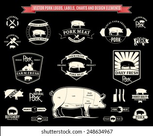 Vector Pork Logos, Labels, Charts and Design Elements