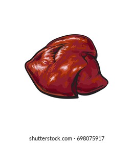 vector pork raw liver offal sketch. Isolated illustration on a white background. Hand drawn pig offals