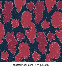 Vector porphyra seaweed texture. Seamless pattern on dark blue background. Red algae. Edible seaweed. Great for print, fabric, cards, wedding invitations, wallpaper.