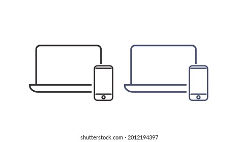 Vector portable phone icon isolated on white background set. Laptop icon vector in flat style.