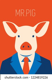 Vector portait of a pig in suit and tie. businessman character