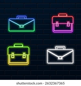 Icono de Cartera de Vector. concepto de negocio. estilo plano. Ilustración vectorial para diseño, Web, infografía. Conjunto de iconos de carpeta. maleta de neón. estilo neón.