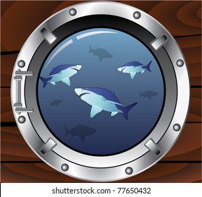 vector porthole and dangerous sharks
