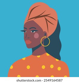 Vector portrait of African American woman. Modern bright portrait of woman avatar for social networks flat style and abstraction. Modern minimalist illustrations for interior design and web design. Fe