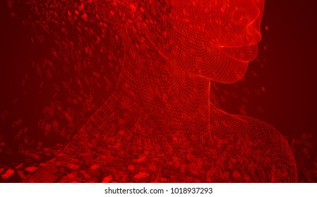 vector portrait of an african girl. 3d model on color background