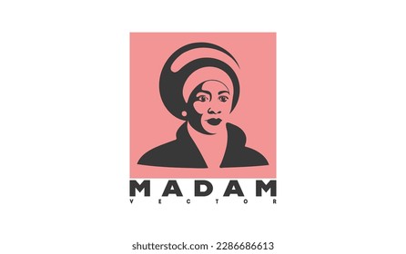 Vector portrait of an African madam. Girl in a fashionable headdress. Square logo, icon or sticker.