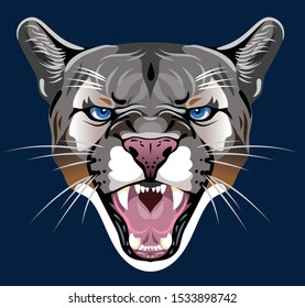 Vector portrait of an angry, grinning cougar, wild cat