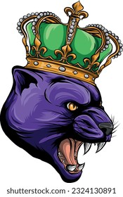 Vector portrait of an angry, grinning Puma, wild cat with a golden crown on his head