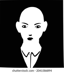 A vector portrait of a bald girl wearing a white shirt and black suit conveys a cool unisex lesbian look, daring to fight the establishment and support the equal rights LGBT movement