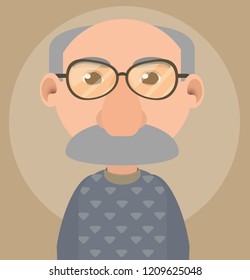 vector portrait of a bald man in a gray sweater with patterns and glasses