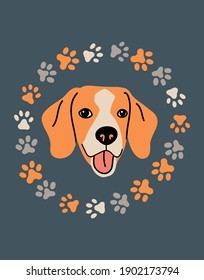 Retrato vectorial de Beagle. Ilustración de dibujos animados con perro para imprimir, afiche, pegatina o tarjeta.