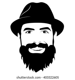 Vector portrait of bearded man wearing hat smiling and looking at camera