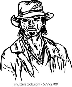 Portrait Man Cowboy Hat Sketch Vector Stock Vector (Royalty Free ...