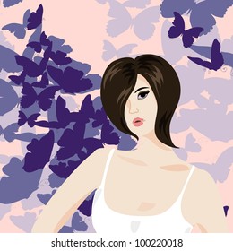 vector portrait of beautiful brunette