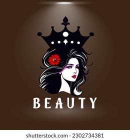 Vector portrait of a beautiful girl in a crown creative art.
