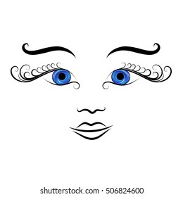 Vector portrait of beautiful mystic woman with  blue eyes. Hand drawn line illustration