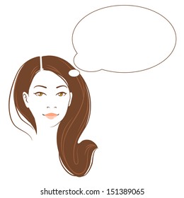 Vector portrait of beautiful thinking asian woman with long hair. Portrait en face