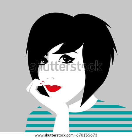 Vector portrait of beautiful thinking girl