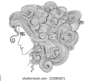 Vector portrait of a beautiful woman with curling hair