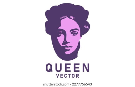 Vector portrait of a beautiful young queen girl on a white isolated background. Logo, sticker or icon.