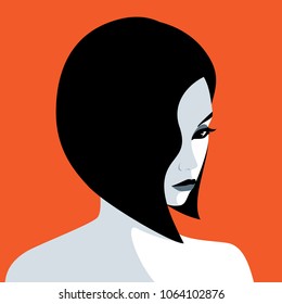 Vector portrait of beautiful young sad woman