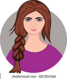 Vector Portrait of a beautiful young woman.Vector flat illustration.